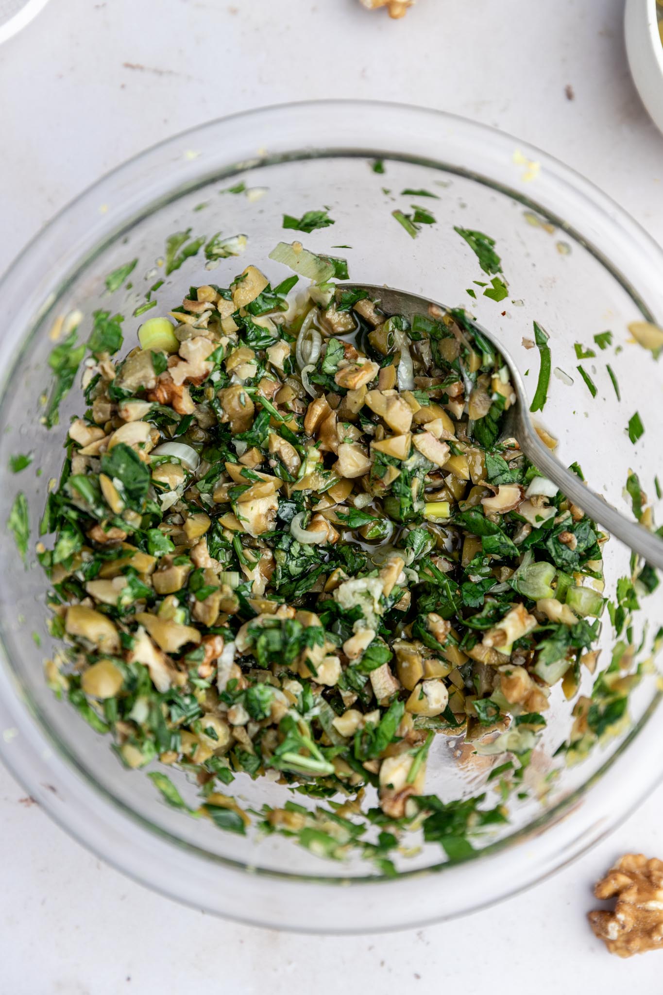 Salmon Filet with Green Olive & Walnut Salsa - Dash of Honey