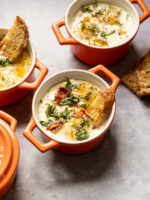 Eggs en Cocotte with Sun-Dried Tomatoes, Spinach, and Goat Cheese